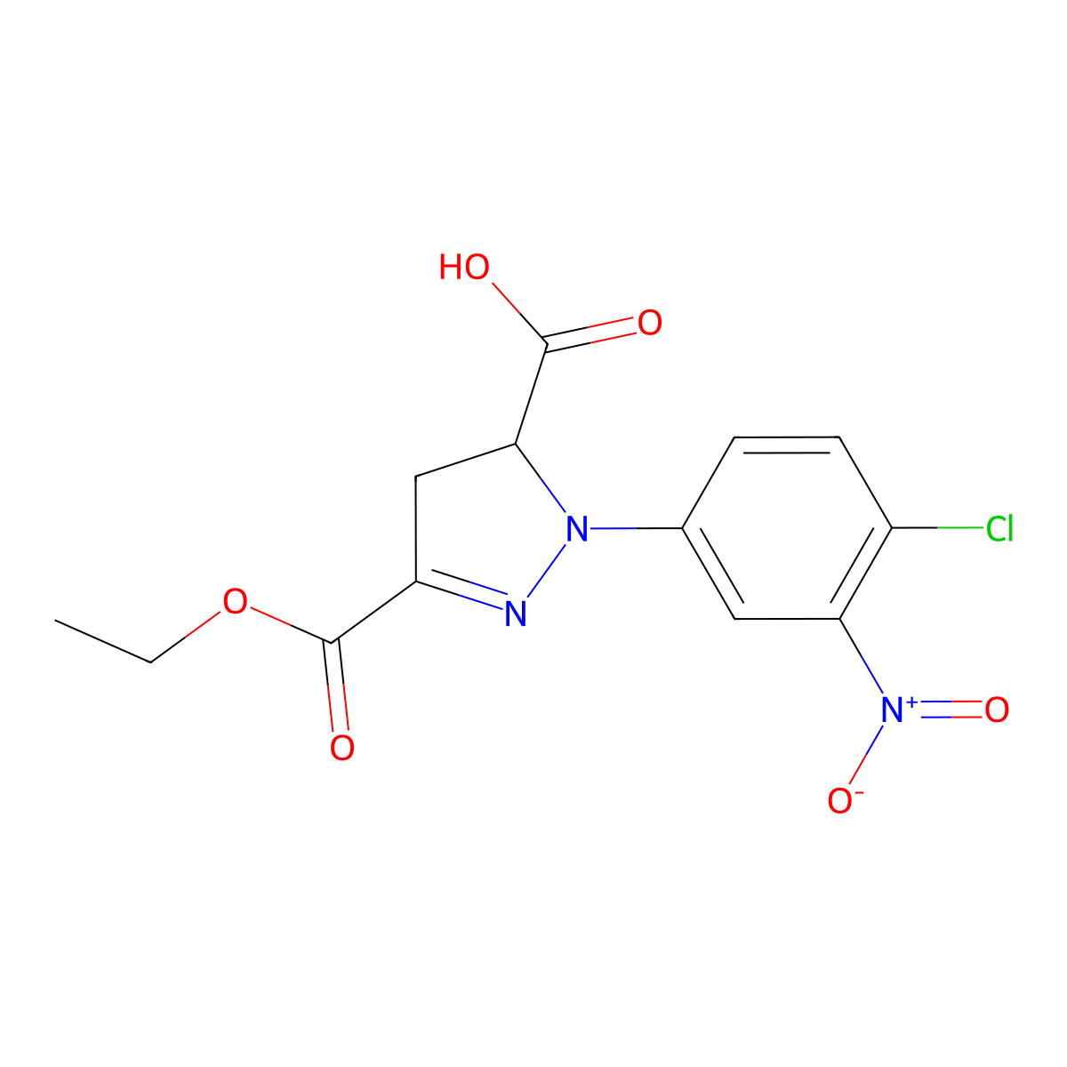 1-(4-Chloro-3-nitrophenyl)-3-(ethoxycarbonyl)-4,5-dihydro-1H-pyrazole-5-carboxylic acid molecular structure, CAS 1264040-52-9