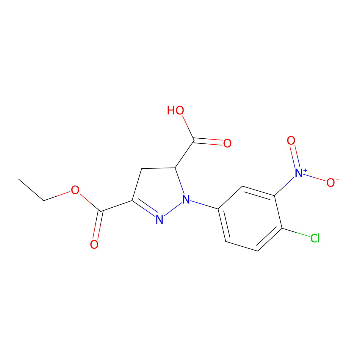 1-(4-Chloro-3-nitrophenyl)-3-(ethoxycarbonyl)-4,5-dihydro-1H-pyrazole-5-carboxylic acid molecular structure, CAS 1264040-52-9