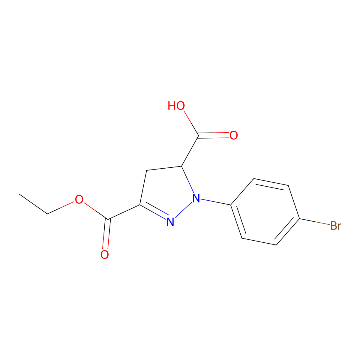 1-(4-Bromophenyl)-3-(ethoxycarbonyl)-4,5-dihydro-1H-pyrazole-5-carboxylic acid molecular structure, CAS 1264041-06-6