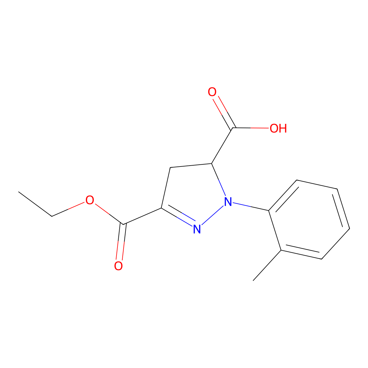 3-(Ethoxycarbonyl)-1-(2-methylphenyl)-4,5-dihydro-1H-pyrazole-5-carboxylic acid molecular structure, CAS 1264041-11-3