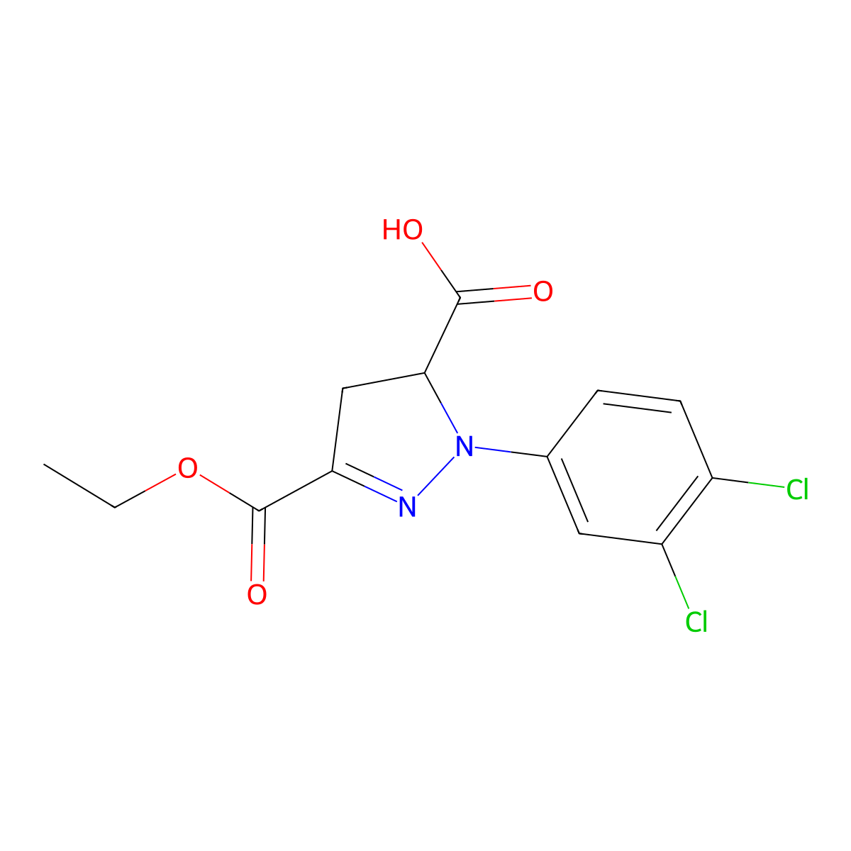 1-(3,4-Dichlorophenyl)-3-(ethoxycarbonyl)-4,5-dihydro-1H-pyrazole-5-carboxylic acid molecular structure, CAS 1264041-20-4