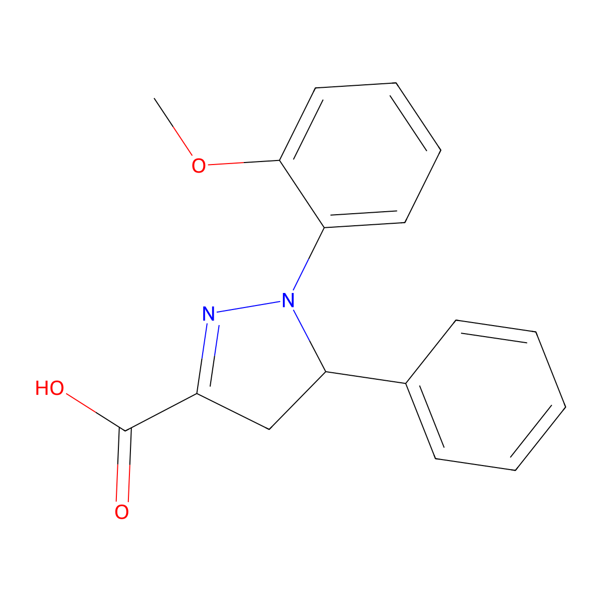 1-(2-Methoxyphenyl)-5-phenyl-4,5-dihydro-1H-pyrazole-3-carboxylic acid molecular structure, CAS 1264041-25-9