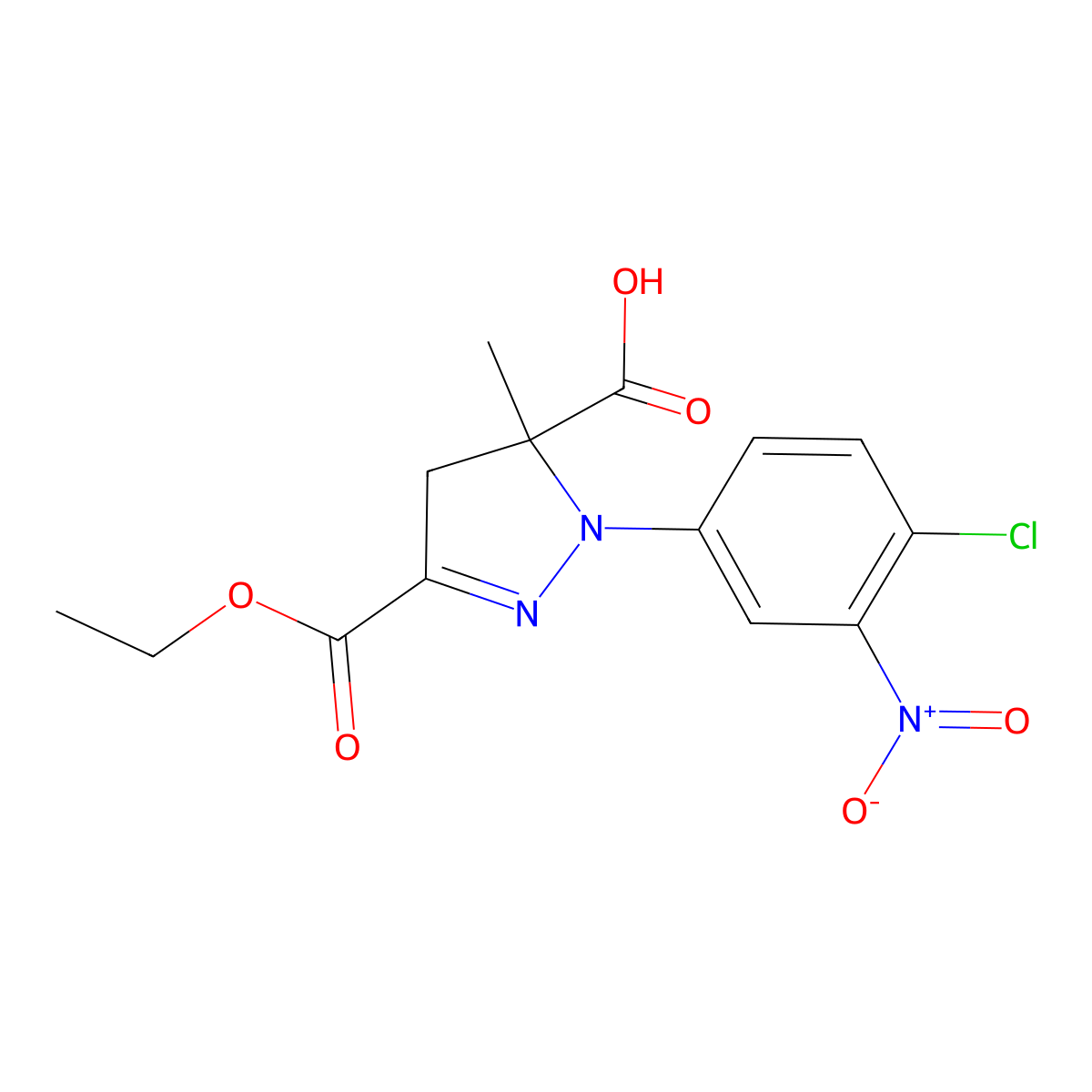1-(4-Chloro-3-nitrophenyl)-3-(ethoxycarbonyl)-5-methyl-4,5-dihydro-1H-pyrazole-5-carboxylic acid molecular structure, CAS 1264041-42-0