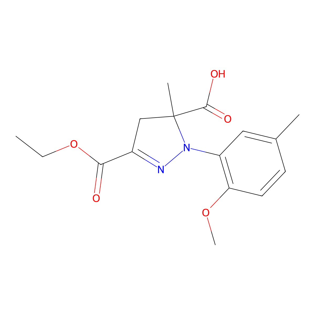 3-(Ethoxycarbonyl)-1-(2-methoxy-5-methylphenyl)-5-methyl-4,5-dihydro-1H-pyrazole-5-carboxylic acid molecular structure, CAS 1264041-51-1