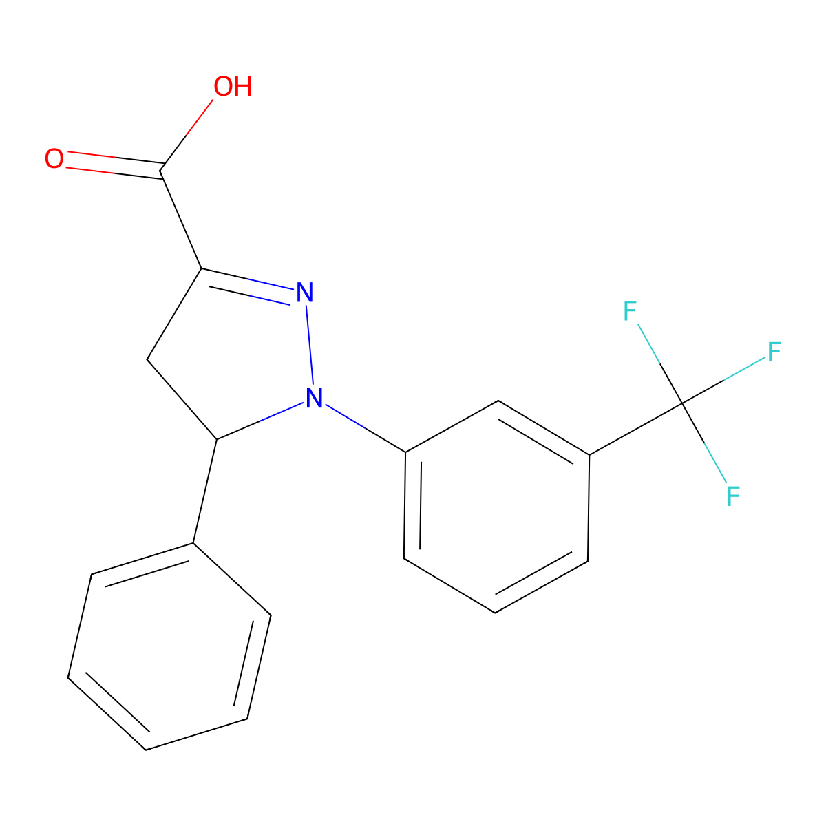 5-Phenyl-1-[3-(trifluoromethyl)phenyl]-4,5-dihydro-1H-pyrazole-3-carboxylic acid molecular structure, CAS 1264041-63-5