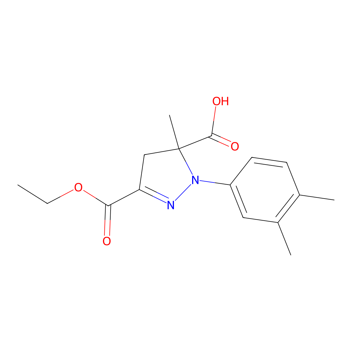 1-(3,4-Dimethylphenyl)-3-(ethoxycarbonyl)-5-methyl-4,5-dihydro-1H-pyrazole-5-carboxylic acid molecular structure, CAS 1264041-64-6