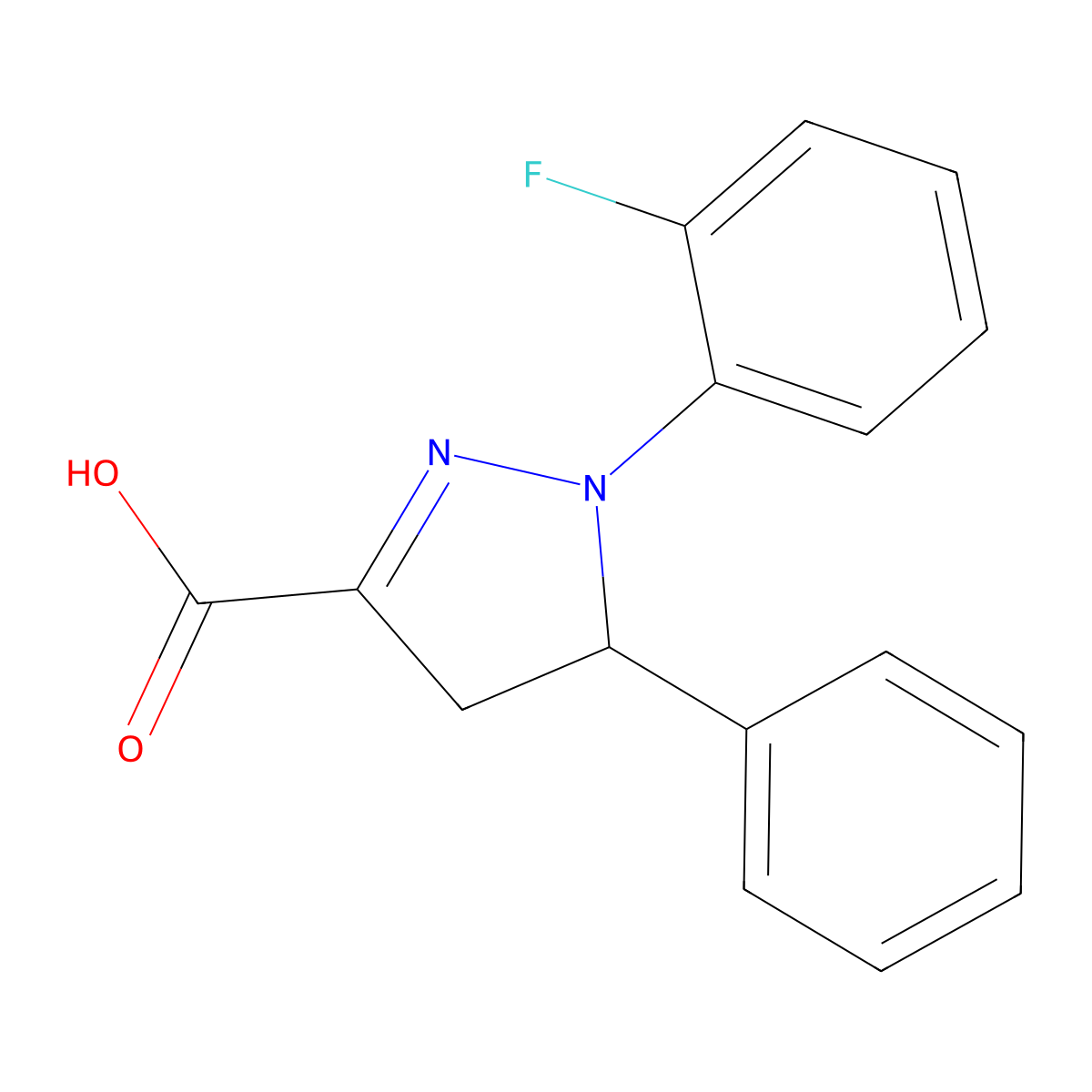 1-(2-Fluorophenyl)-5-phenyl-4,5-dihydro-1H-pyrazole-3-carboxylic acid molecular structure, CAS 1264041-70-4