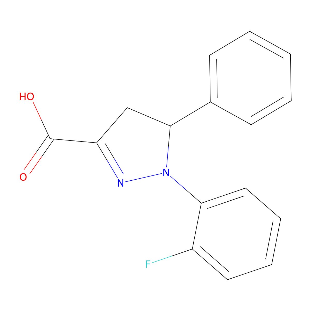 1-(2-Fluorophenyl)-5-phenyl-4,5-dihydro-1H-pyrazole-3-carboxylic acid molecular structure, CAS 1264041-70-4