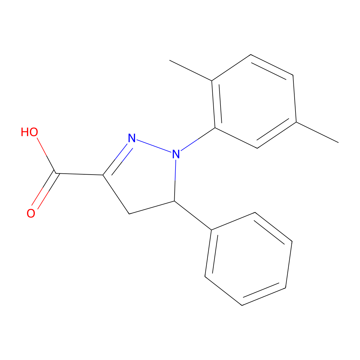 1-(2,5-Dimethylphenyl)-5-phenyl-4,5-dihydro-1H-pyrazole-3-carboxylic acid molecular structure, CAS 1264041-74-8
