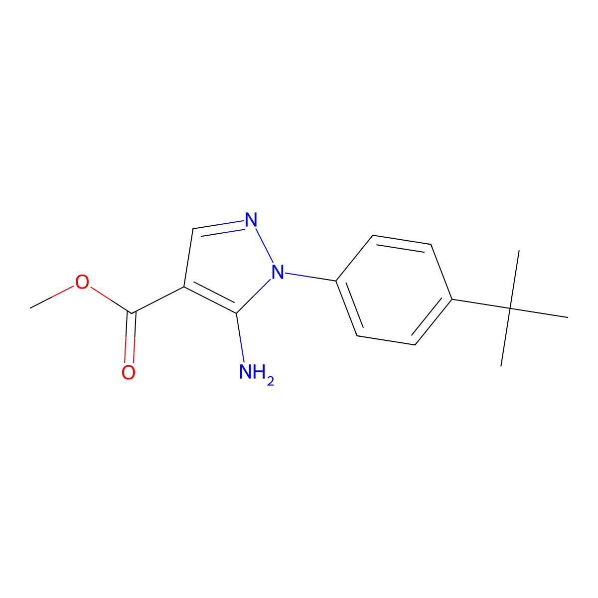 methyl 5-amino-1-(4-tert-butylphenyl)-1H-pyrazole-4-carboxylate molecular structure, CAS 1264041-79-3