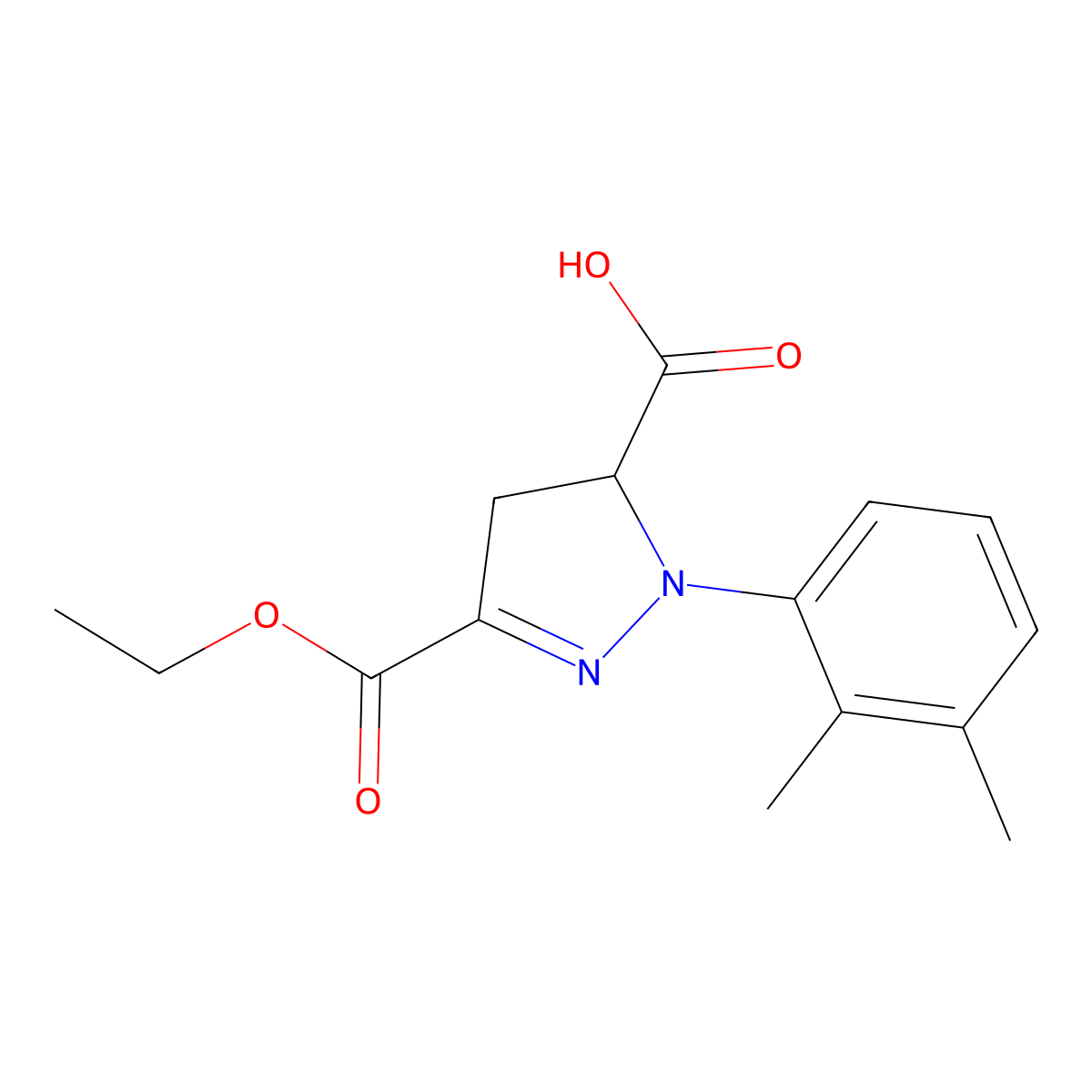 1-(2,3-Dimethylphenyl)-3-(ethoxycarbonyl)-4,5-dihydro-1H-pyrazole-5-carboxylic acid molecular structure, CAS 1264041-91-9