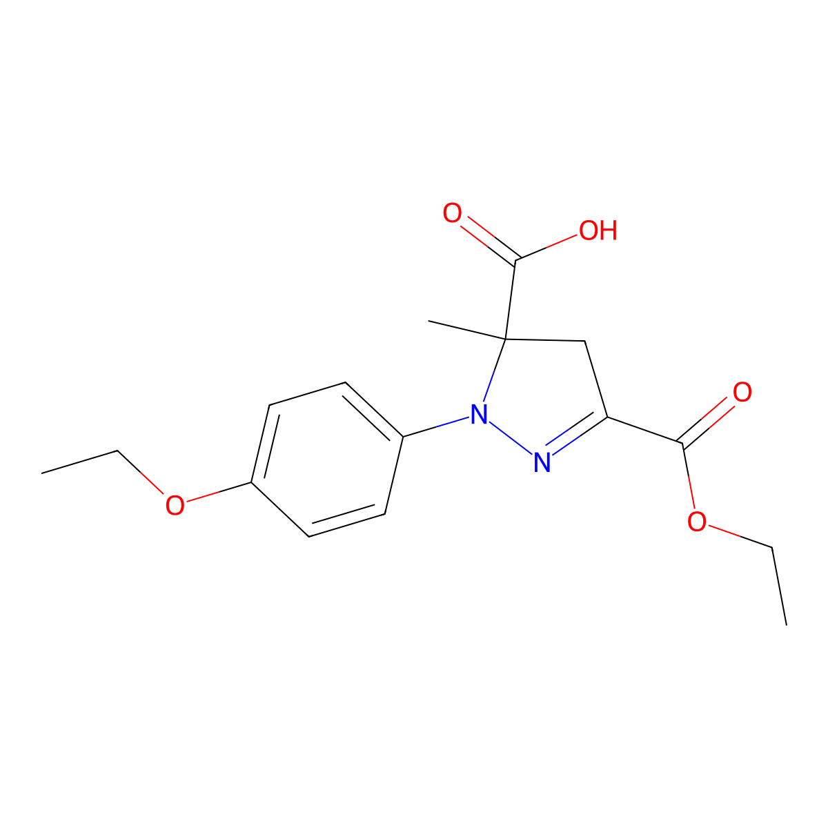3-(Ethoxycarbonyl)-1-(4-ethoxyphenyl)-5-methyl-4,5-dihydro-1H-pyrazole-5-carboxylic acid molecular structure, CAS 1264041-92-0