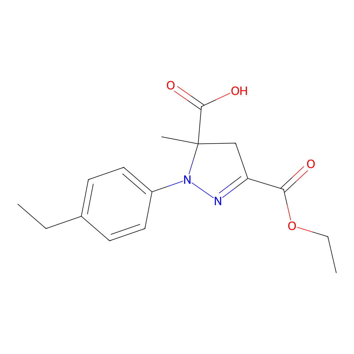 3-(Ethoxycarbonyl)-1-(4-ethylphenyl)-5-methyl-4,5-dihydro-1H-pyrazole-5-carboxylic acid molecular structure, CAS 1264041-94-2