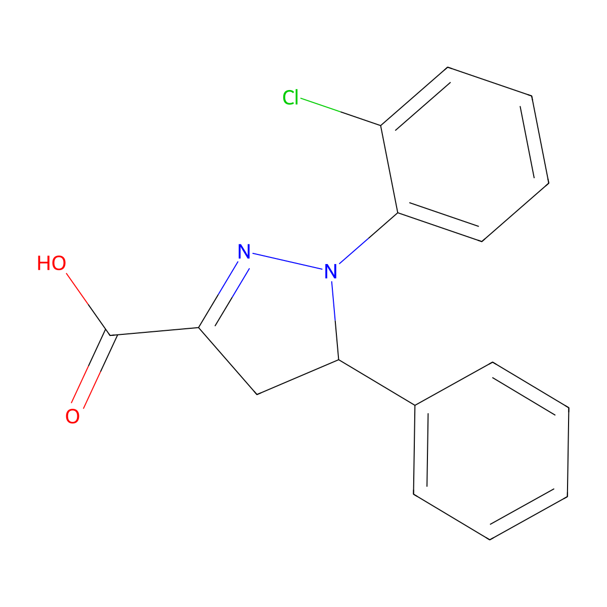 1-(2-Chlorophenyl)-5-phenyl-4,5-dihydro-1H-pyrazole-3-carboxylic acid molecular structure, CAS 1264042-14-9