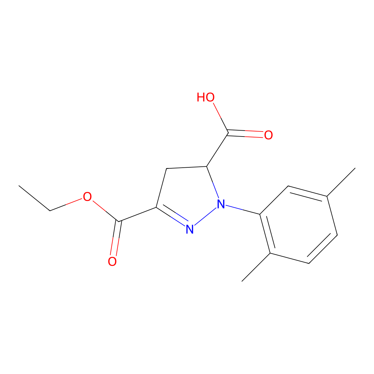 1-(2,5-Dimethylphenyl)-3-(ethoxycarbonyl)-4,5-dihydro-1H-pyrazole-5-carboxylic acid molecular structure, CAS 1264042-25-2