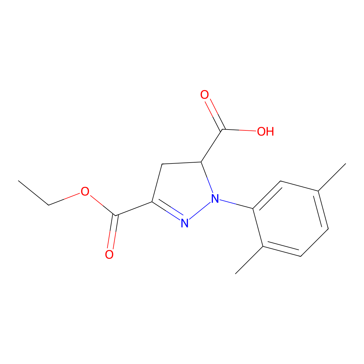 1-(2,5-Dimethylphenyl)-3-(ethoxycarbonyl)-4,5-dihydro-1H-pyrazole-5-carboxylic acid molecular structure, CAS 1264042-25-2