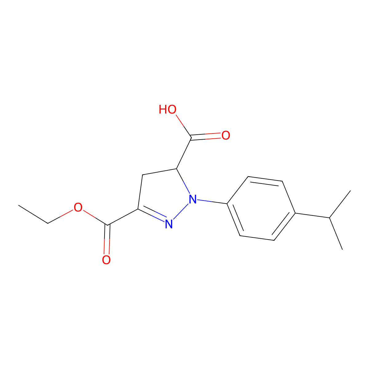 3-(Ethoxycarbonyl)-1-[4-(propan-2-yl)phenyl]-4,5-dihydro-1H-pyrazole-5-carboxylic acid molecular structure, CAS 1264042-48-9