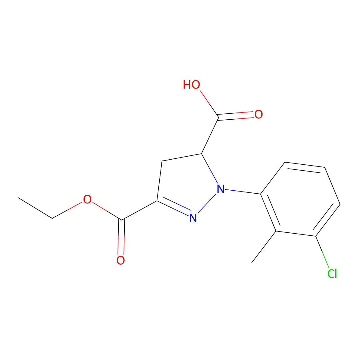 1-(3-Chloro-2-methylphenyl)-3-(ethoxycarbonyl)-4,5-dihydro-1H-pyrazole-5-carboxylic acid molecular structure, CAS 1264042-79-6