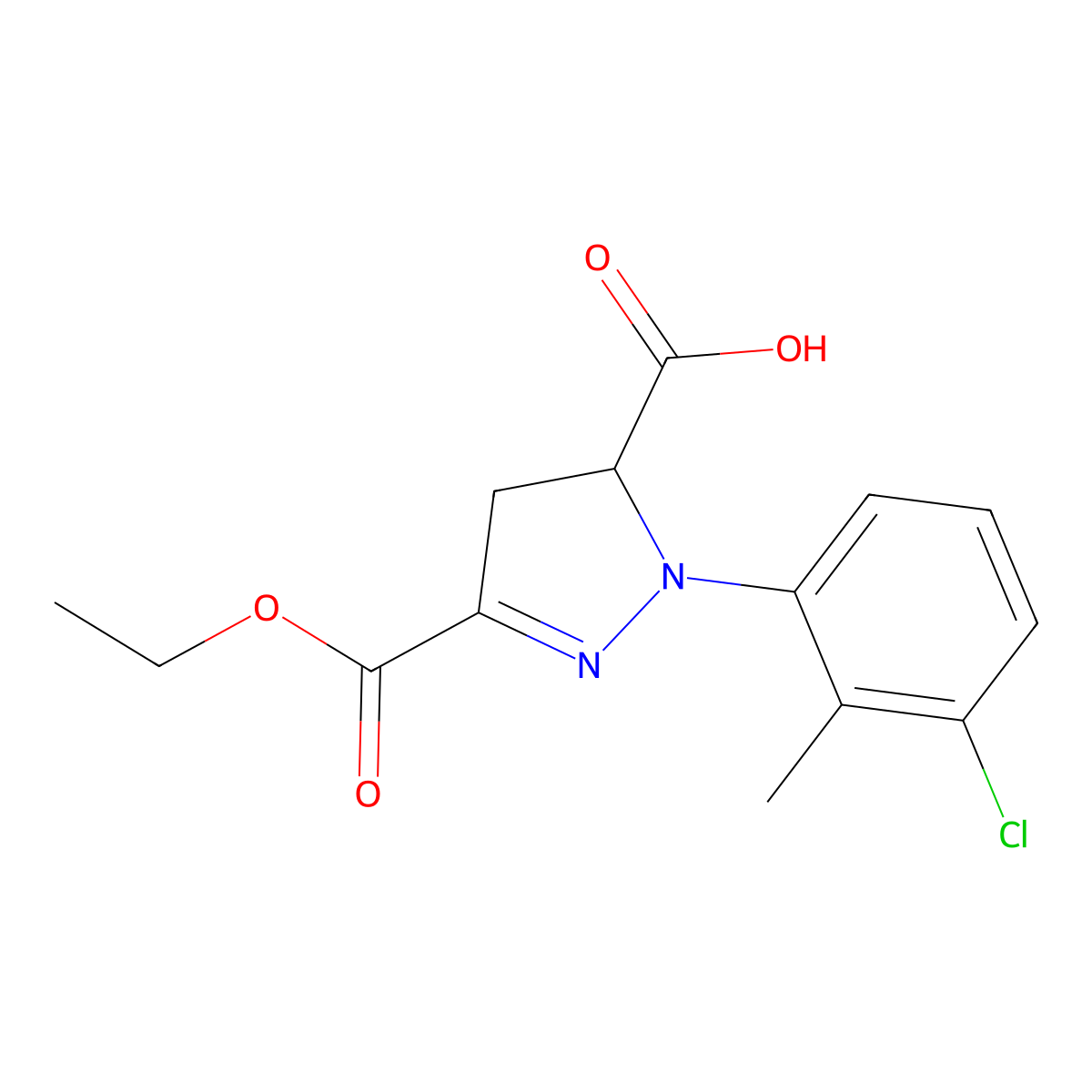 1-(3-Chloro-2-methylphenyl)-3-(ethoxycarbonyl)-4,5-dihydro-1H-pyrazole-5-carboxylic acid molecular structure, CAS 1264042-79-6