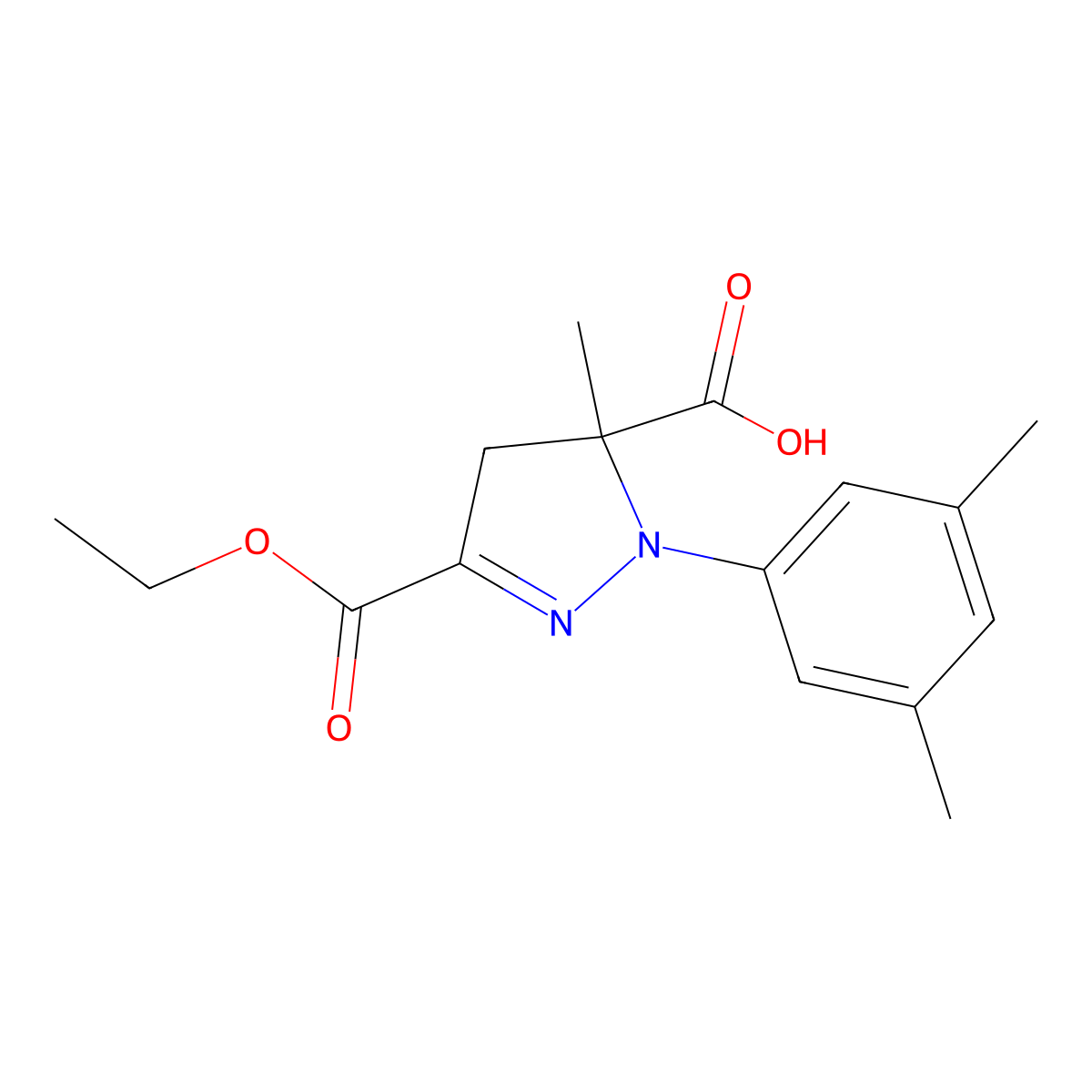 1-(3,5-Dimethylphenyl)-3-(ethoxycarbonyl)-5-methyl-4,5-dihydro-1H-pyrazole-5-carboxylic acid molecular structure, CAS 1264042-80-9