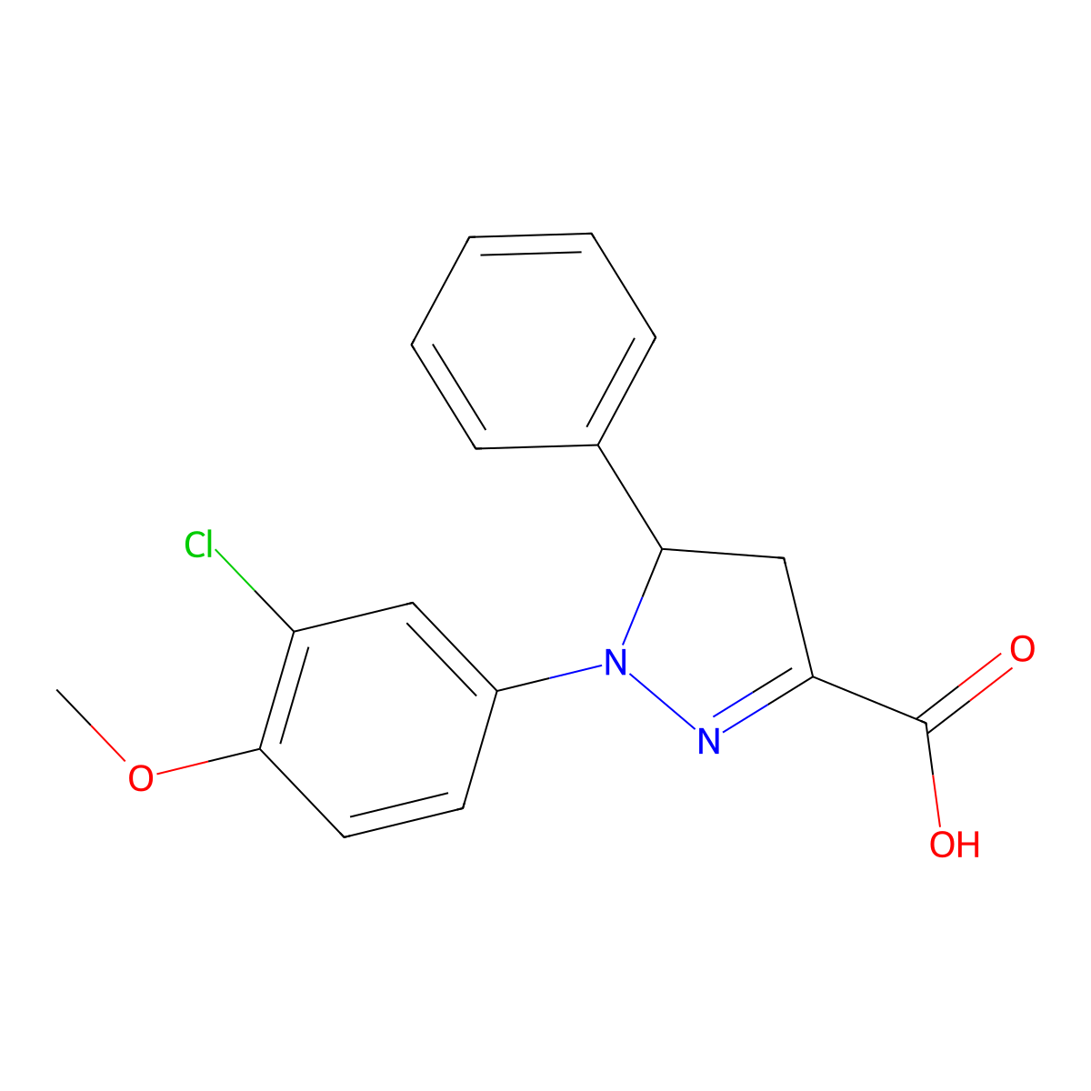 1-(3-Chloro-4-methoxyphenyl)-5-phenyl-4,5-dihydro-1H-pyrazole-3-carboxylic acid molecular structure, CAS 1264042-82-1