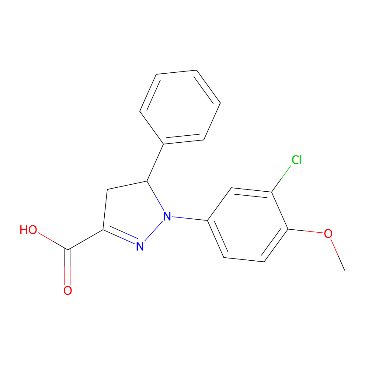 1-(3-Chloro-4-methoxyphenyl)-5-phenyl-4,5-dihydro-1H-pyrazole-3-carboxylic acid molecular structure, CAS 1264042-82-1
