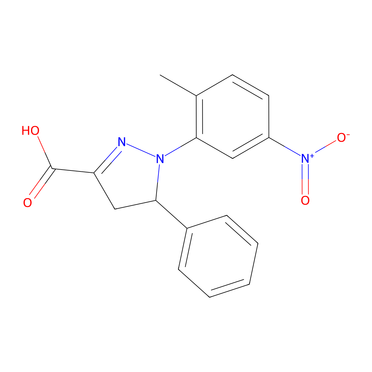 1-(2-Methyl-5-nitrophenyl)-5-phenyl-4,5-dihydro-1H-pyrazole-3-carboxylic acid molecular structure, CAS 1264042-89-8