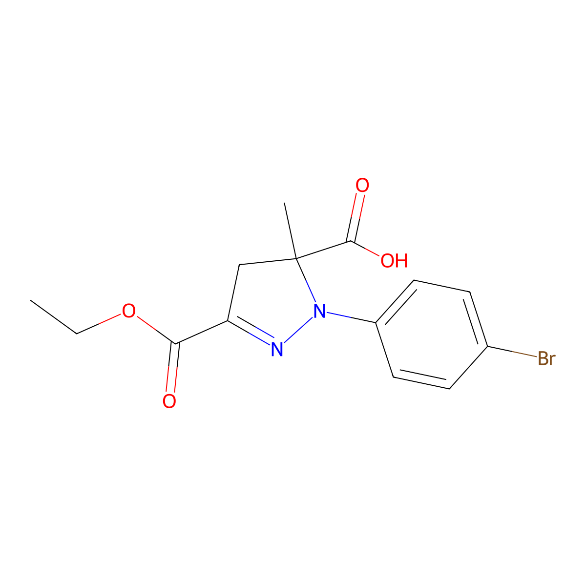 1-(4-Bromophenyl)-3-(ethoxycarbonyl)-5-methyl-4,5-dihydro-1H-pyrazole-5-carboxylic acid molecular structure, CAS 1264042-91-2