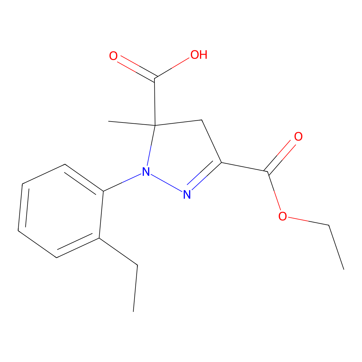 3-(Ethoxycarbonyl)-1-(2-ethylphenyl)-5-methyl-4,5-dihydro-1H-pyrazole-5-carboxylic acid molecular structure, CAS 1264043-12-0