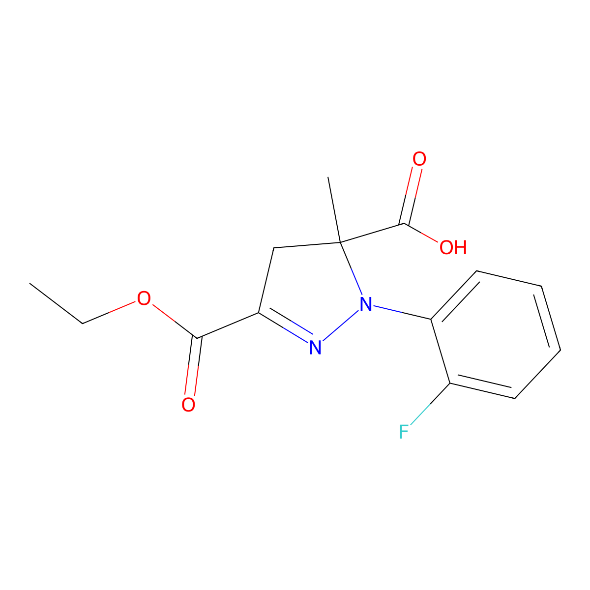3-(Ethoxycarbonyl)-1-(2-fluorophenyl)-5-methyl-4,5-dihydro-1H-pyrazole-5-carboxylic acid molecular structure, CAS 1264043-24-4