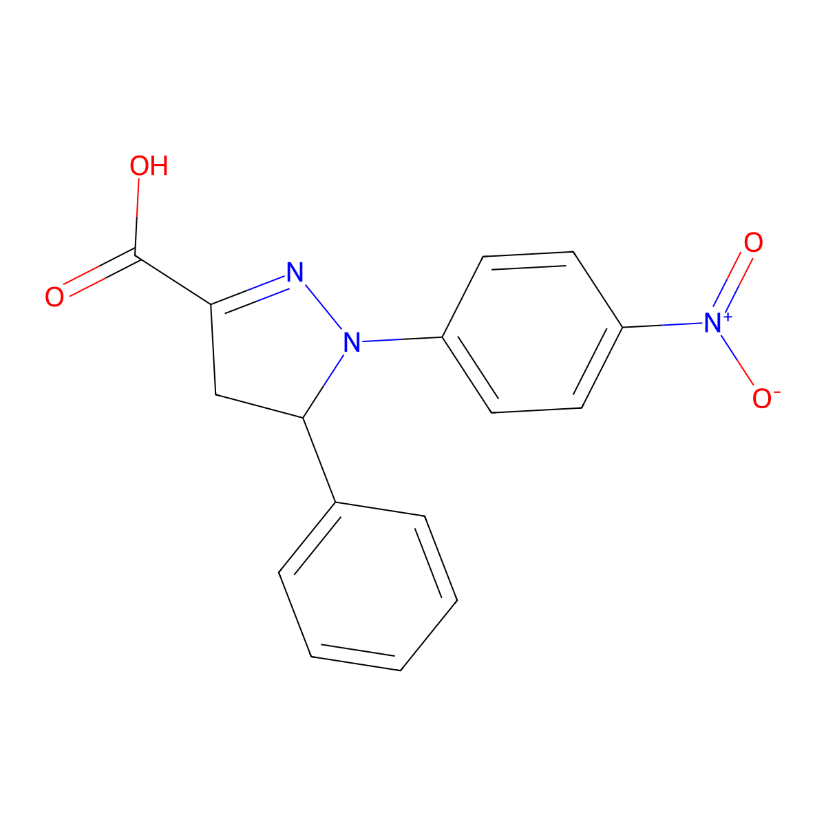 1-(4-Nitrophenyl)-5-phenyl-4,5-dihydro-1H-pyrazole-3-carboxylic acid molecular structure, CAS 1264043-25-5
