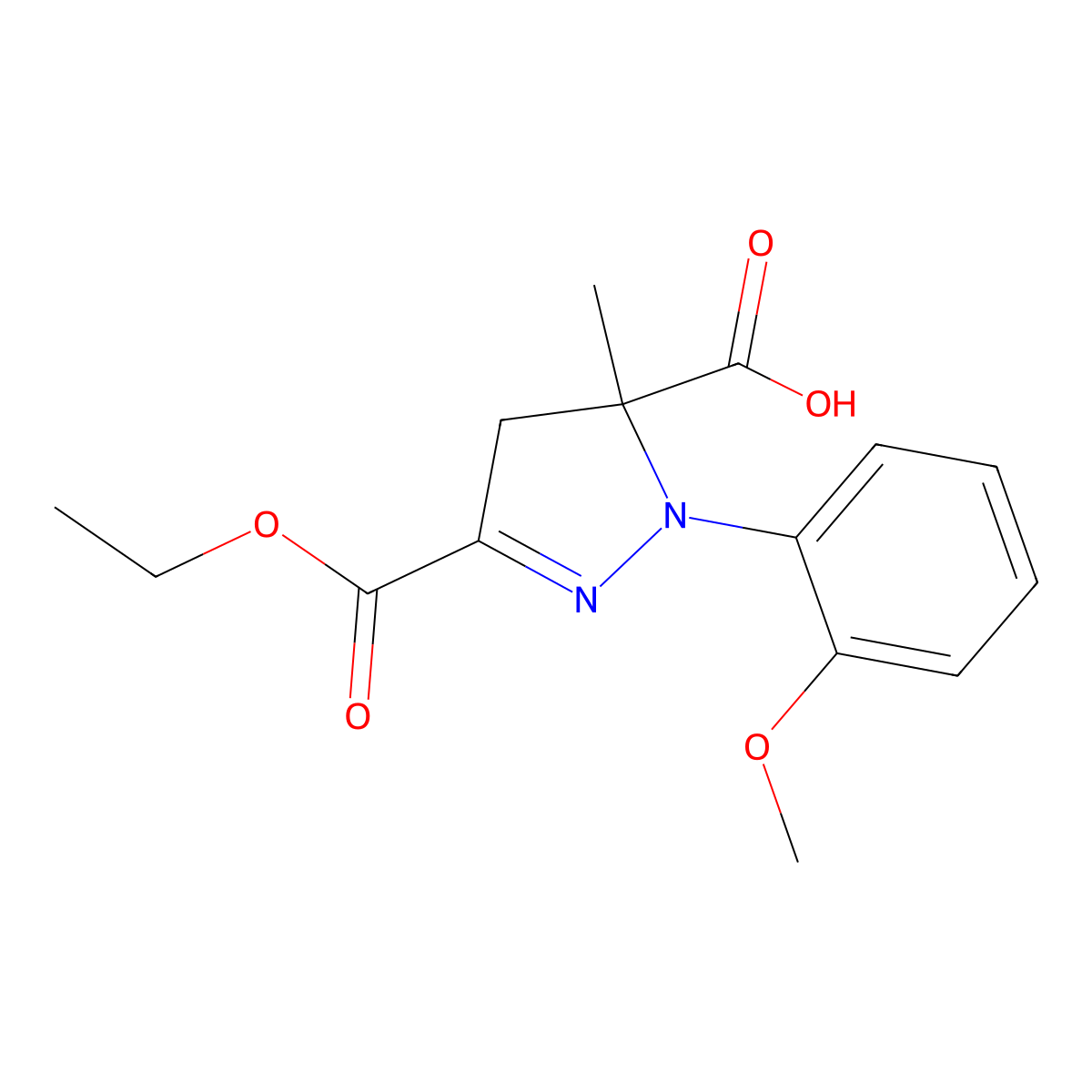 3-(Ethoxycarbonyl)-1-(2-methoxyphenyl)-5-methyl-4,5-dihydro-1H-pyrazole-5-carboxylic acid molecular structure, CAS 1264043-35-7