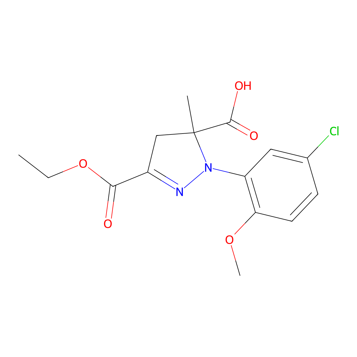 1-(5-Chloro-2-methoxyphenyl)-3-(ethoxycarbonyl)-5-methyl-4,5-dihydro-1H-pyrazole-5-carboxylic acid molecular structure, CAS 1264043-40-4