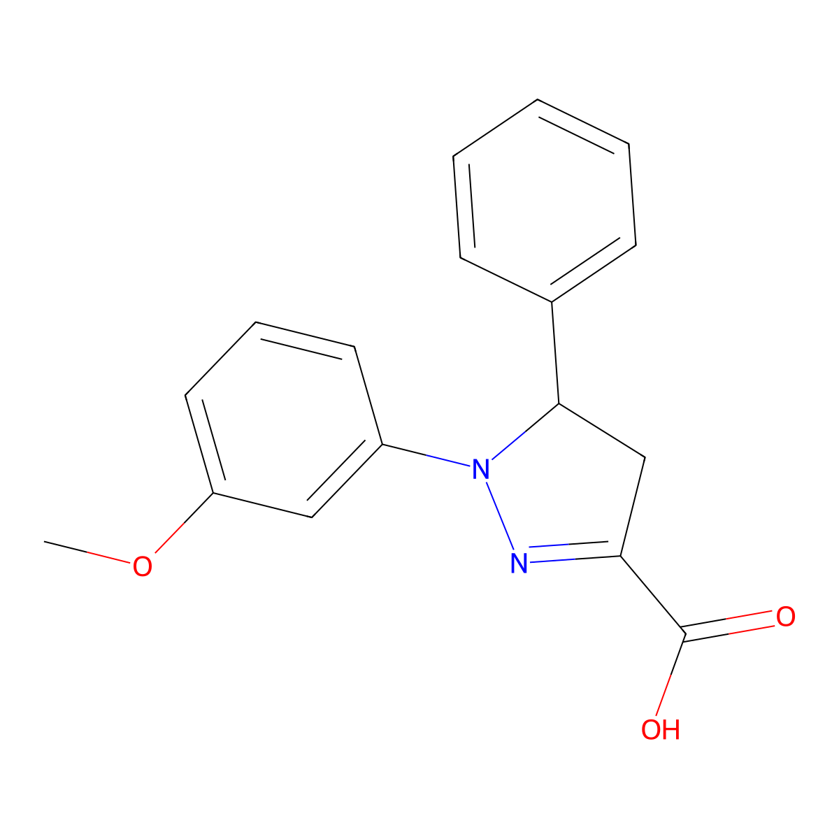 1-(3-Methoxyphenyl)-5-phenyl-4,5-dihydro-1H-pyrazole-3-carboxylic acid molecular structure, CAS 1264043-45-9
