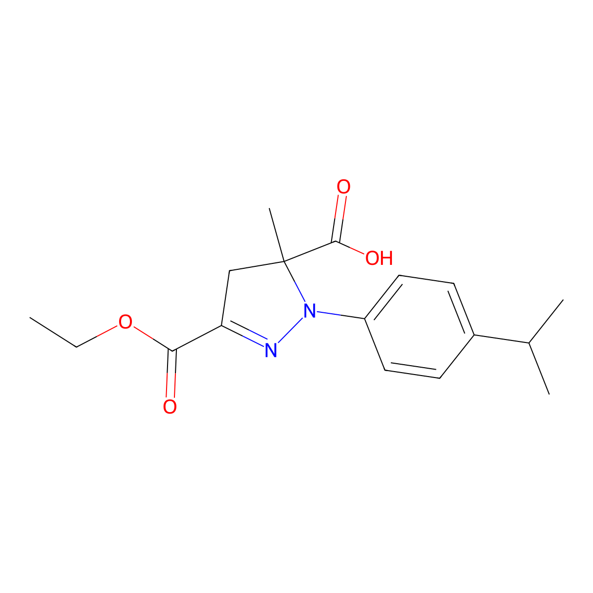 3-(Ethoxycarbonyl)-5-methyl-1-[4-(propan-2-yl)phenyl]-4,5-dihydro-1H-pyrazole-5-carboxylic acid molecular structure, CAS 1264043-63-1
