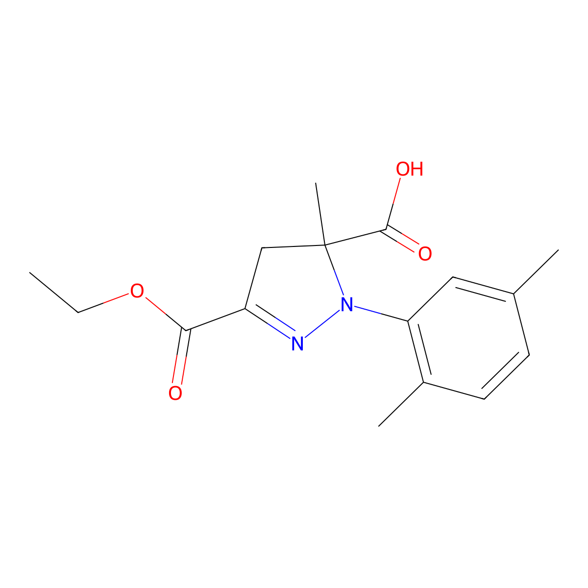 1-(2,5-Dimethylphenyl)-3-(ethoxycarbonyl)-5-methyl-4,5-dihydro-1H-pyrazole-5-carboxylic acid molecular structure, CAS 1264043-65-3