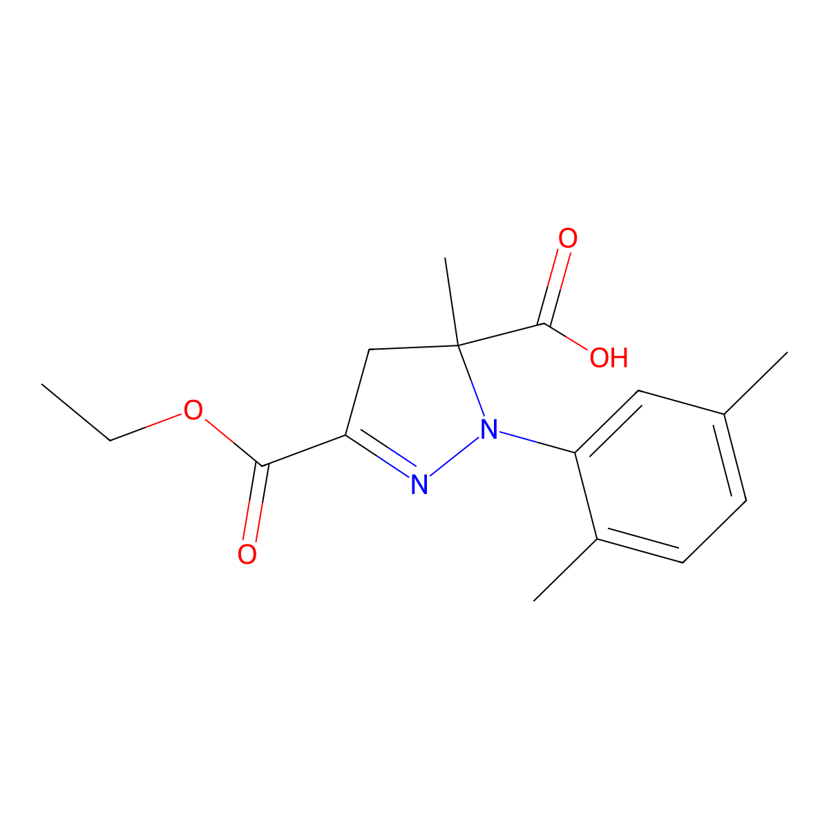 1-(2,5-Dimethylphenyl)-3-(ethoxycarbonyl)-5-methyl-4,5-dihydro-1H-pyrazole-5-carboxylic acid molecular structure, CAS 1264043-65-3