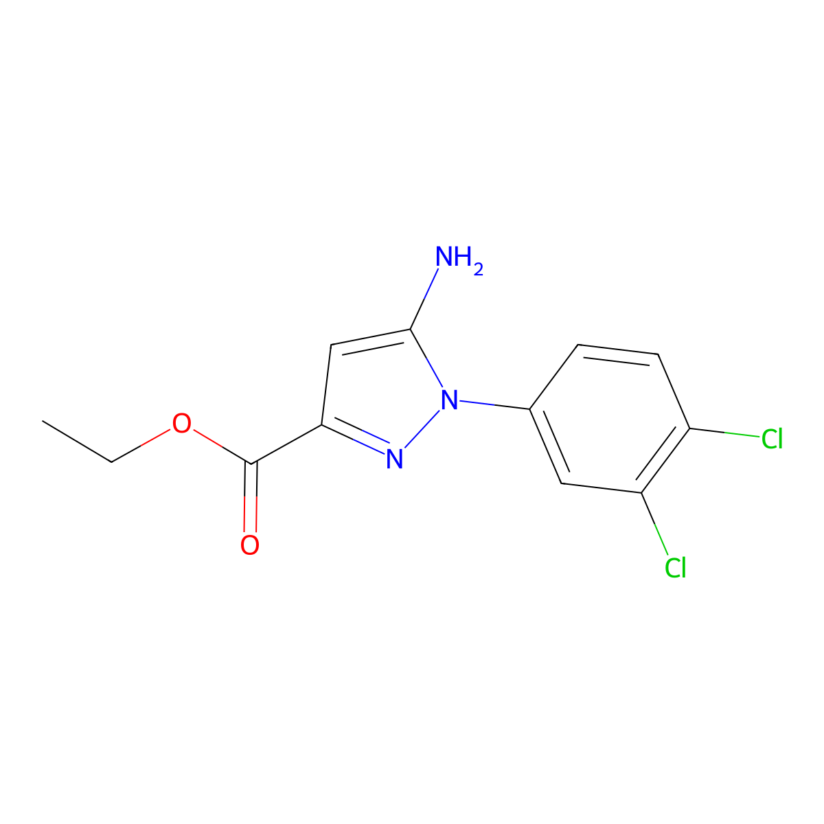 Ethyl 5-amino-1-(3,4-dichlorophenyl)-1H-pyrazole-3-carboxylate molecular structure, CAS 1264043-82-4