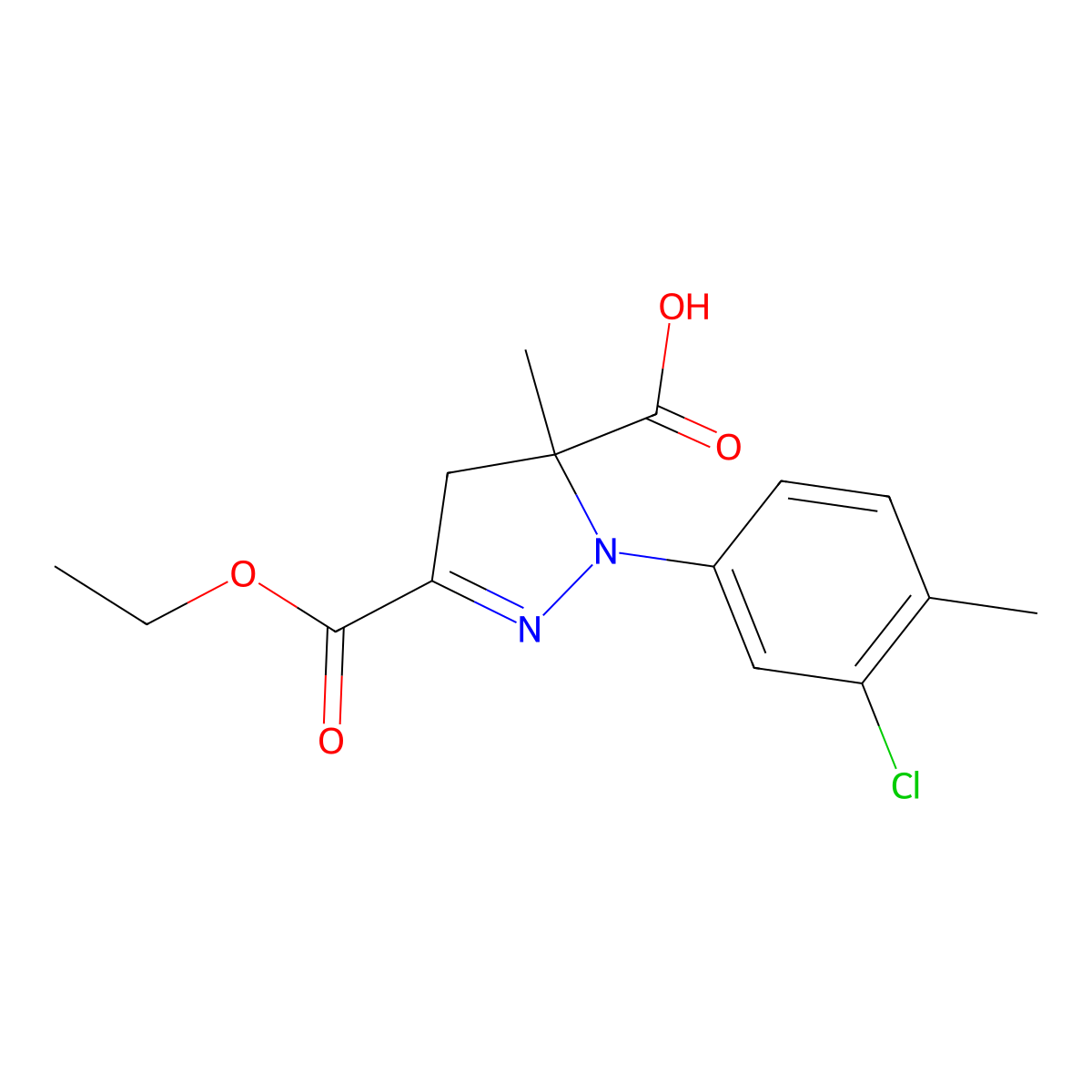 1-(3-Chloro-4-methylphenyl)-3-(ethoxycarbonyl)-5-methyl-4,5-dihydro-1H-pyrazole-5-carboxylic acid molecular structure, CAS 1264043-84-6