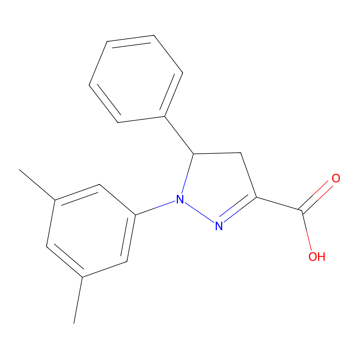 1-(3,5-Dimethylphenyl)-5-phenyl-4,5-dihydro-1H-pyrazole-3-carboxylic acid molecular structure, CAS 1264043-98-2