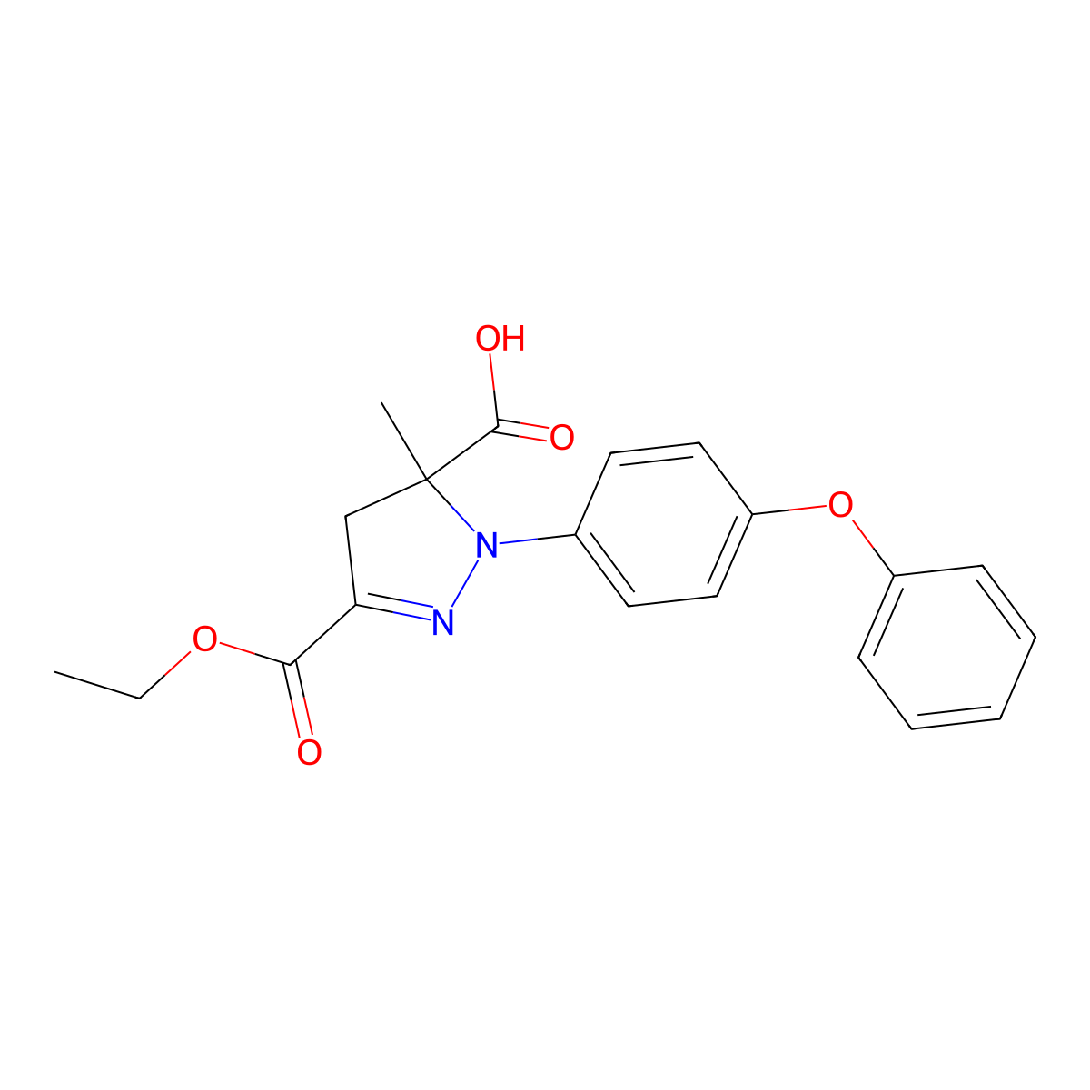 3-(Ethoxycarbonyl)-5-methyl-1-(4-phenoxyphenyl)-4,5-dihydro-1H-pyrazole-5-carboxylic acid molecular structure, CAS 1264044-02-1