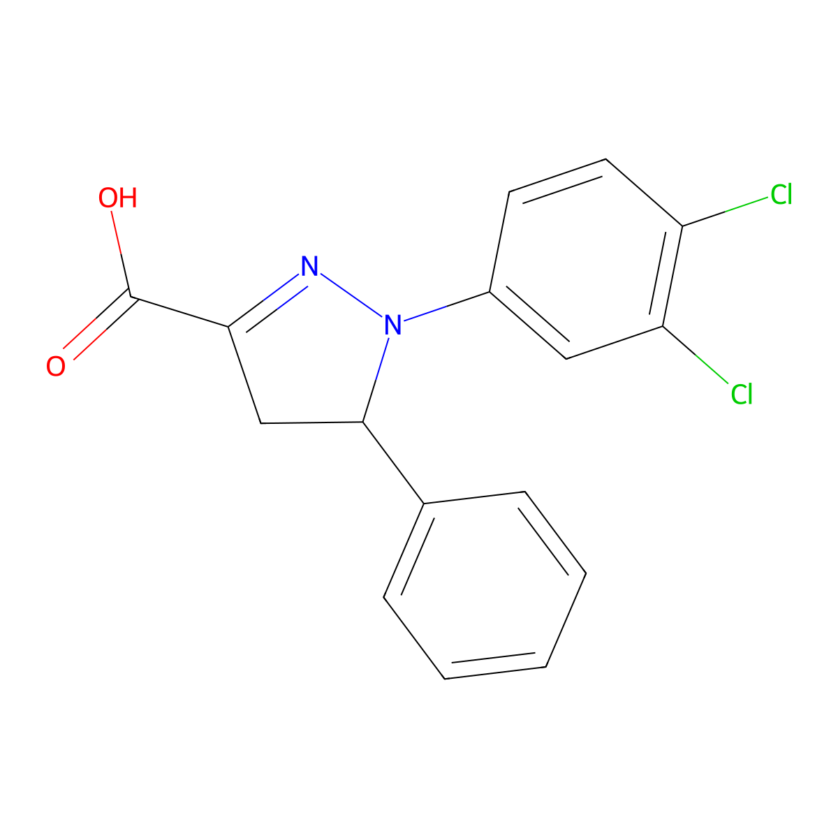 1-(3,4-Dichlorophenyl)-5-phenyl-4,5-dihydro-1H-pyrazole-3-carboxylic acid molecular structure, CAS 1264044-08-7