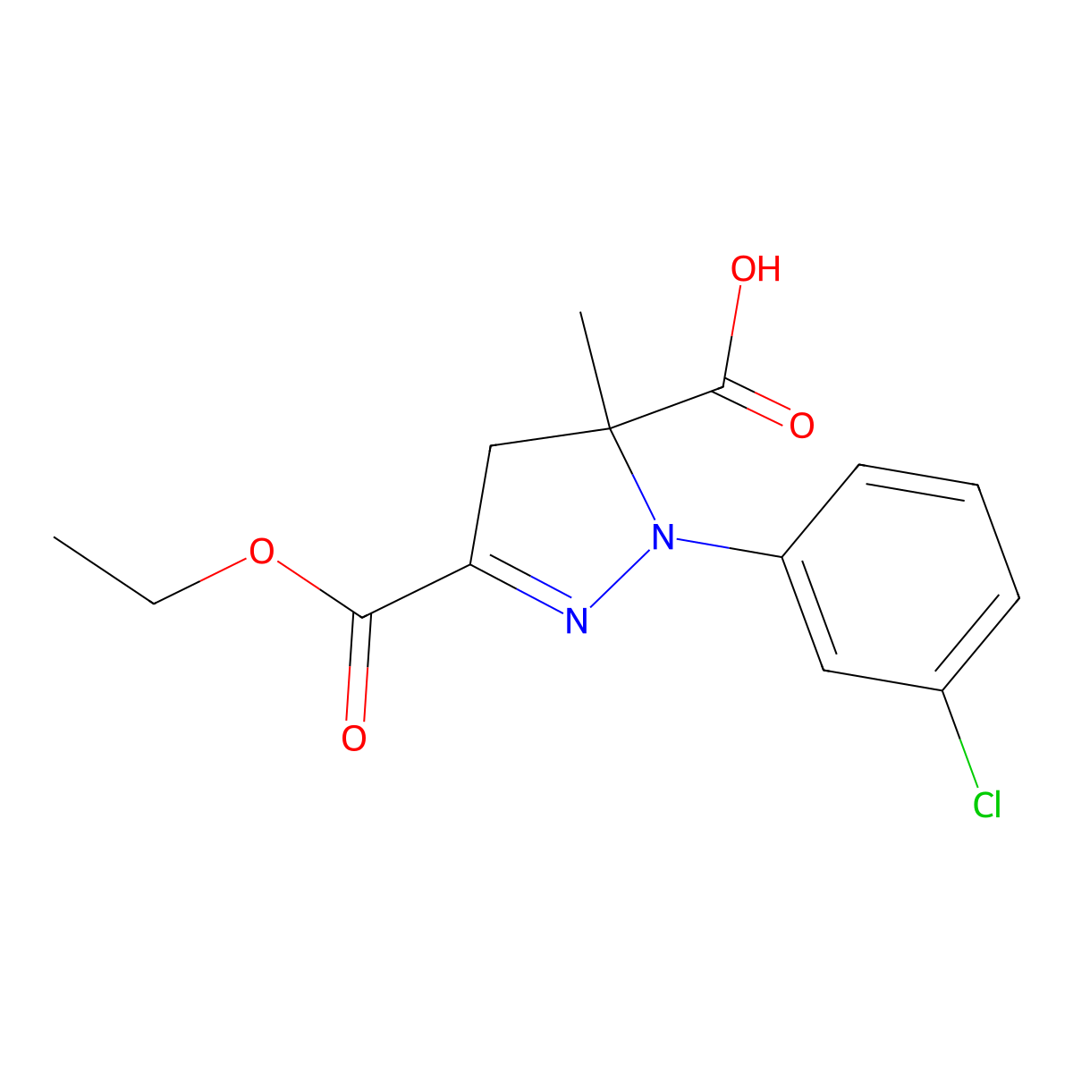 1-(3-Chlorophenyl)-3-(ethoxycarbonyl)-5-methyl-4,5-dihydro-1H-pyrazole-5-carboxylic acid molecular structure, CAS 1264044-19-0
