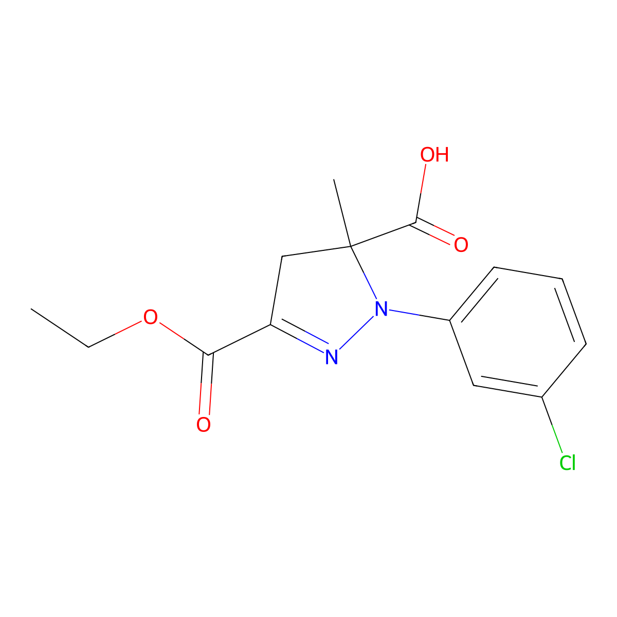 1-(3-Chlorophenyl)-3-(ethoxycarbonyl)-5-methyl-4,5-dihydro-1H-pyrazole-5-carboxylic acid molecular structure, CAS 1264044-19-0