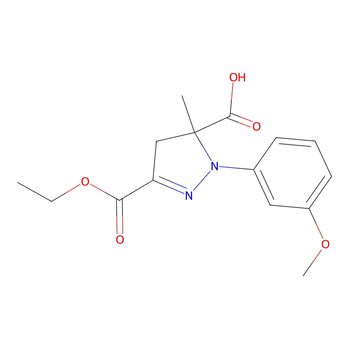 3-(Ethoxycarbonyl)-1-(3-methoxyphenyl)-5-methyl-4,5-dihydro-1H-pyrazole-5-carboxylic acid molecular structure, CAS 1264044-23-6