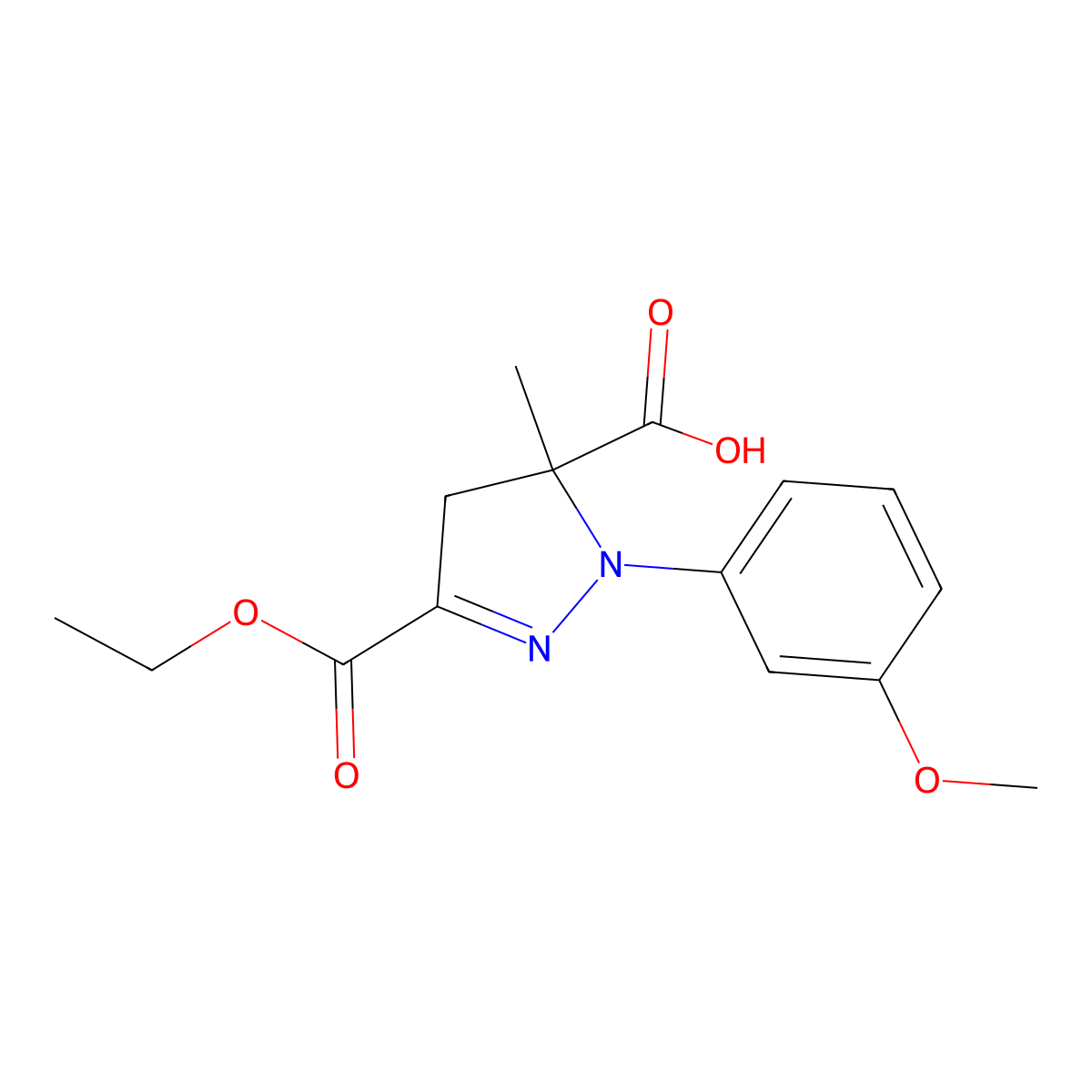 3-(Ethoxycarbonyl)-1-(3-methoxyphenyl)-5-methyl-4,5-dihydro-1H-pyrazole-5-carboxylic acid molecular structure, CAS 1264044-23-6