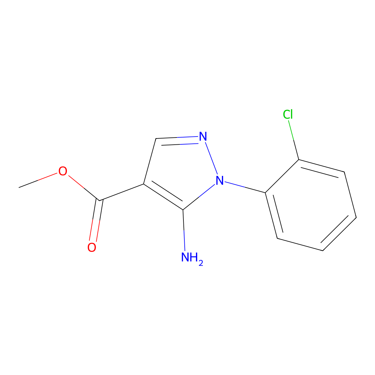 Methyl 5-amino-1-(2-chlorophenyl)-1H-pyrazole-4-carboxylate molecular structure, CAS 1264044-28-1