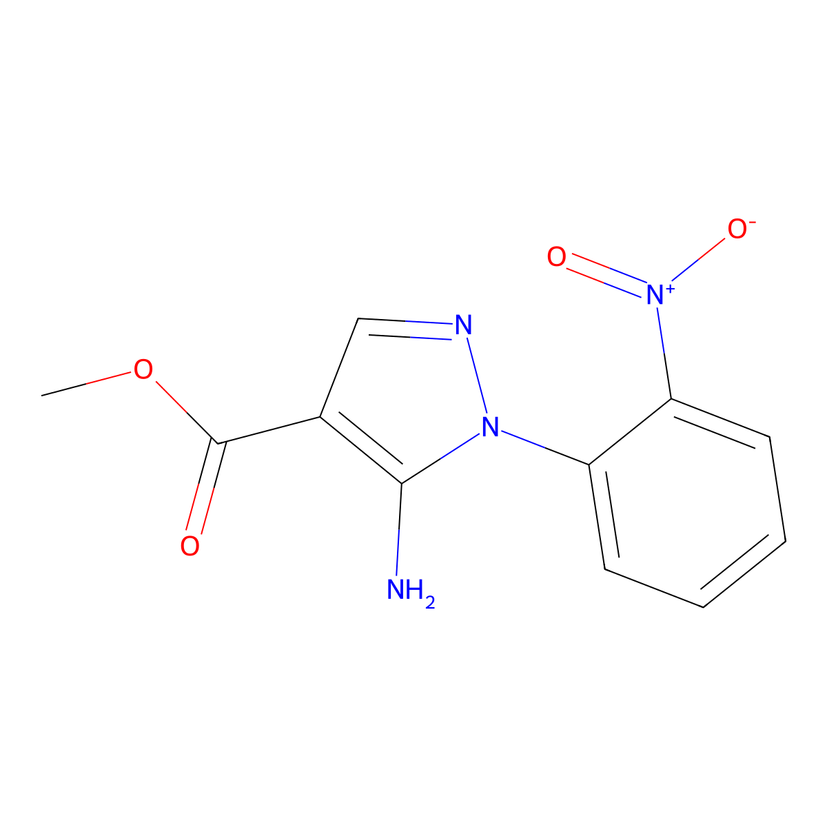 Methyl 5-amino-1-(2-nitrophenyl)-1H-pyrazole-4-carboxylate molecular structure, CAS 1264044-43-0