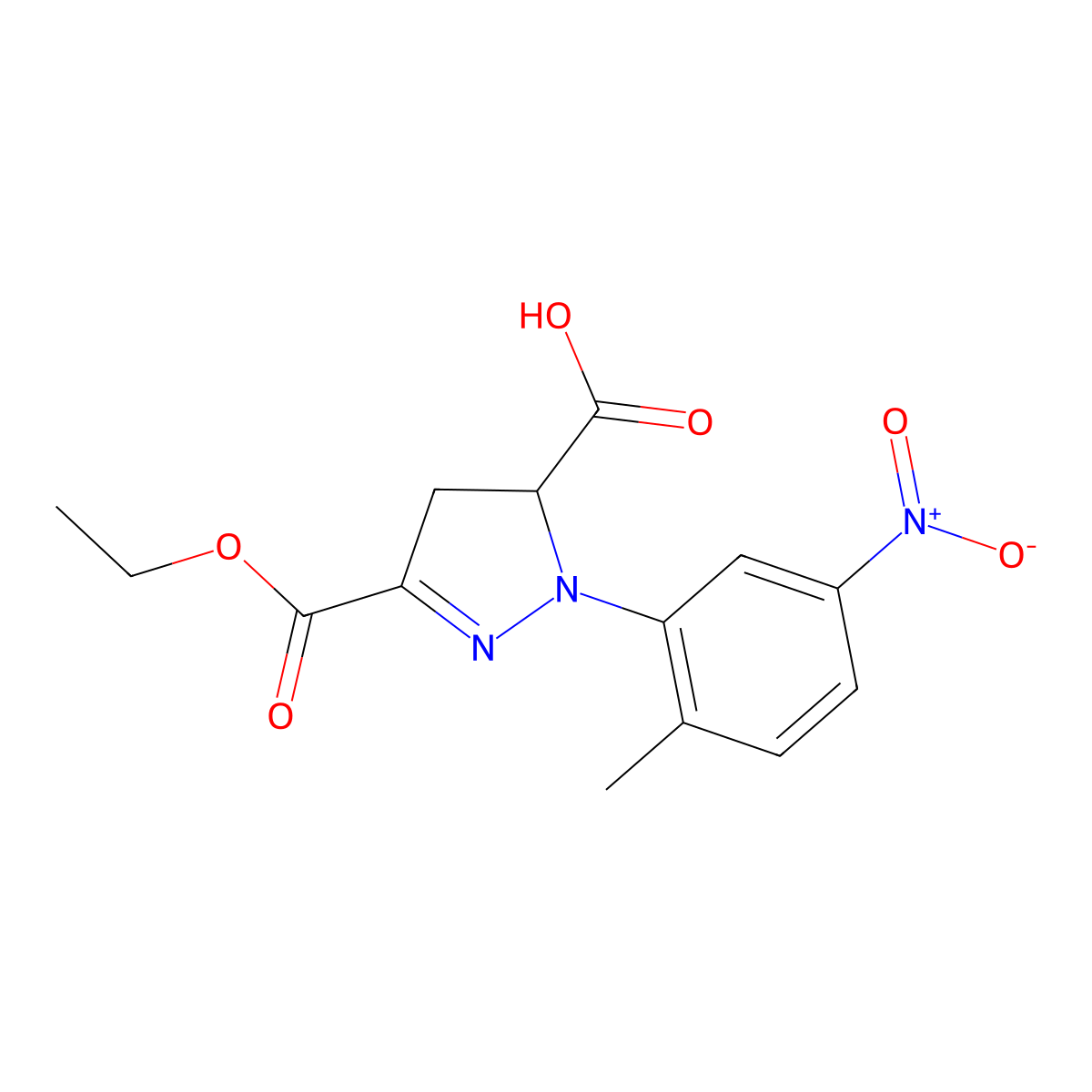 3-(Ethoxycarbonyl)-1-(2-methyl-5-nitrophenyl)-4,5-dihydro-1H-pyrazole-5-carboxylic acid molecular structure, CAS 1264044-54-3