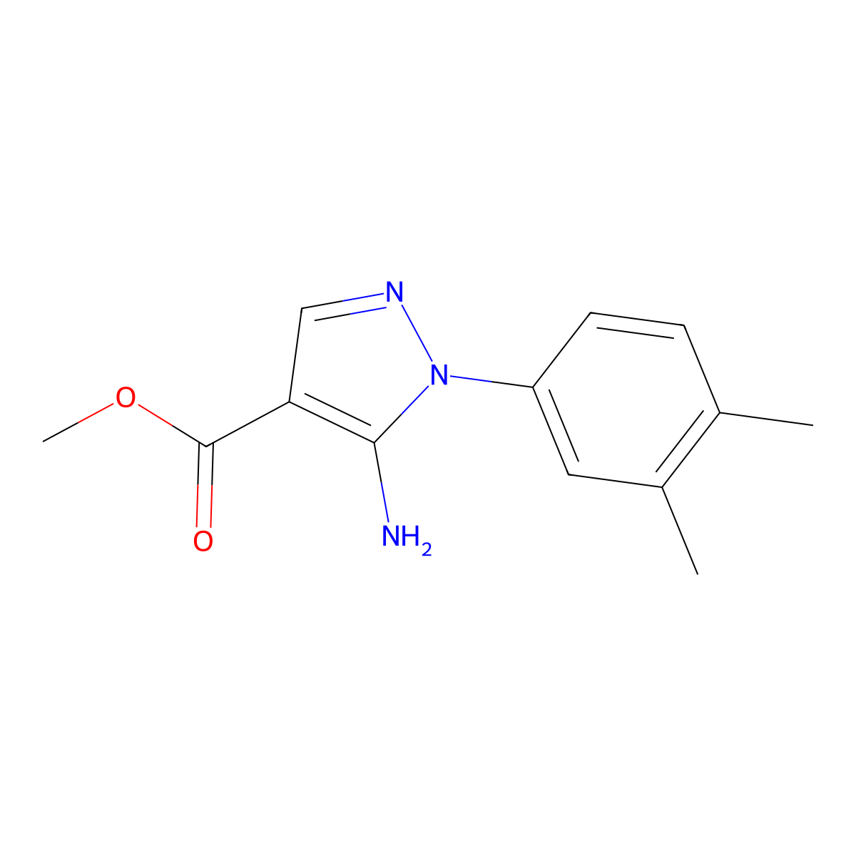 Methyl 5-amino-1-(3,4-dimethylphenyl)-1H-pyrazole-4-carboxylate molecular structure, CAS 1264044-66-7